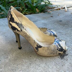 Guiseppe Zanotti Heels snakeskin gold accents 36.5 heel tap replaced vero cuoio